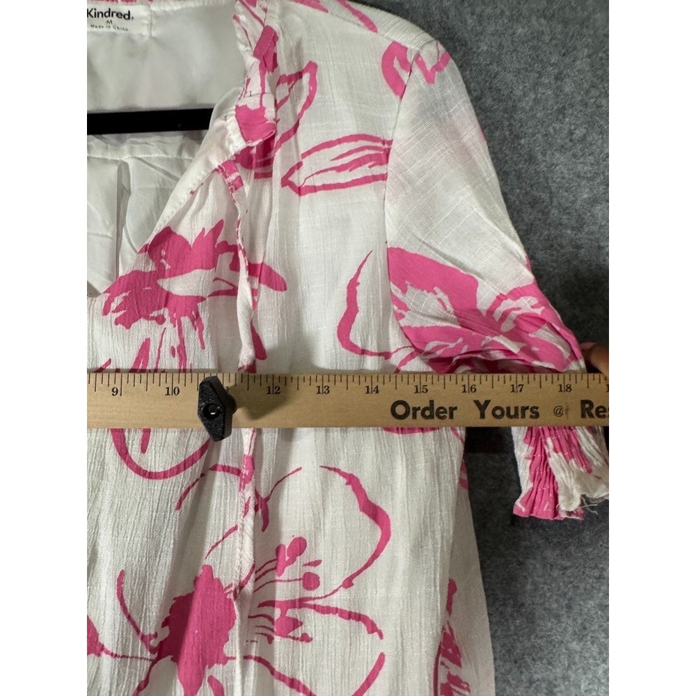 Kindred Womens Medium Pink Floral Ruffle Tiered Boho Mini Dress V-Neck Tie - Picture 5 of 8